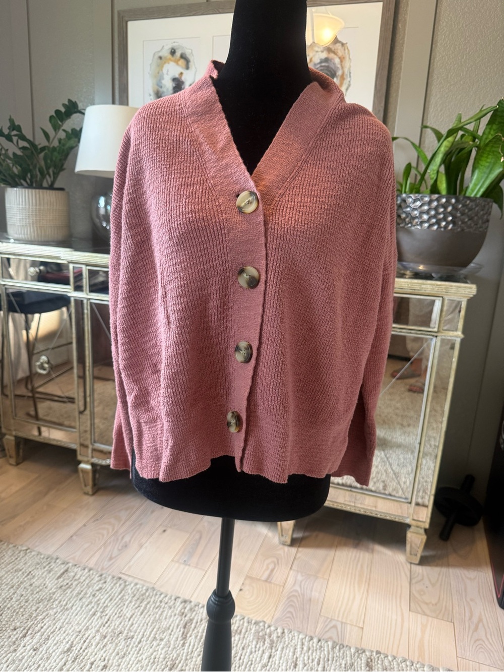 Madewell Rose Pink Button-Front Knit Cardigan